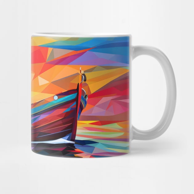 Fishing Boat Concept Abstract Colorful Scenery Painting by Cubebox